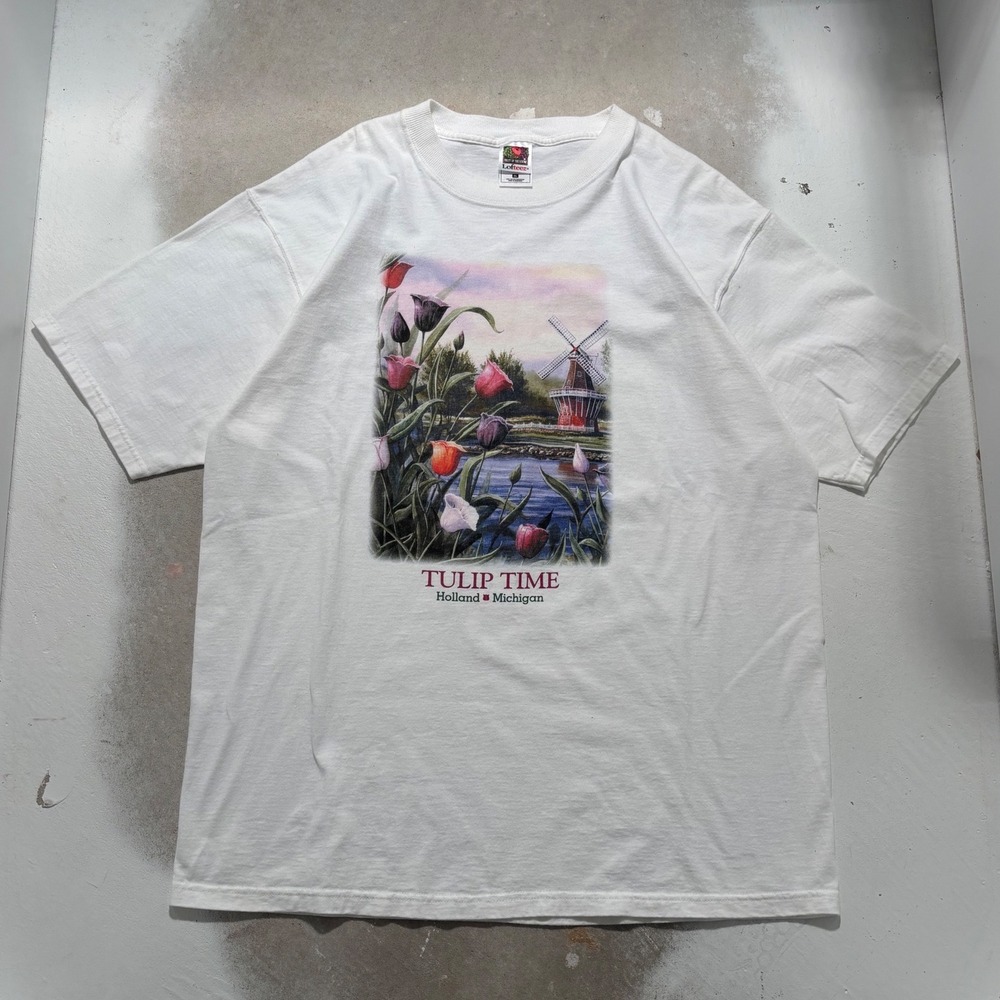 Vintage Fruit of the Loom Tulip Time Holland Michigan T-Shirt White XL Windmill